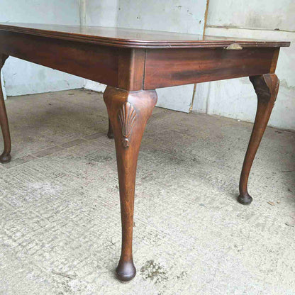 antique 1920's mahogany extending 1 leaf dining table table cabriole legs seat 8