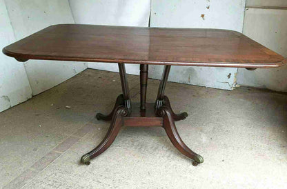 antique Georgian mahogany rectangular tilt top dining table quad legs castors 6