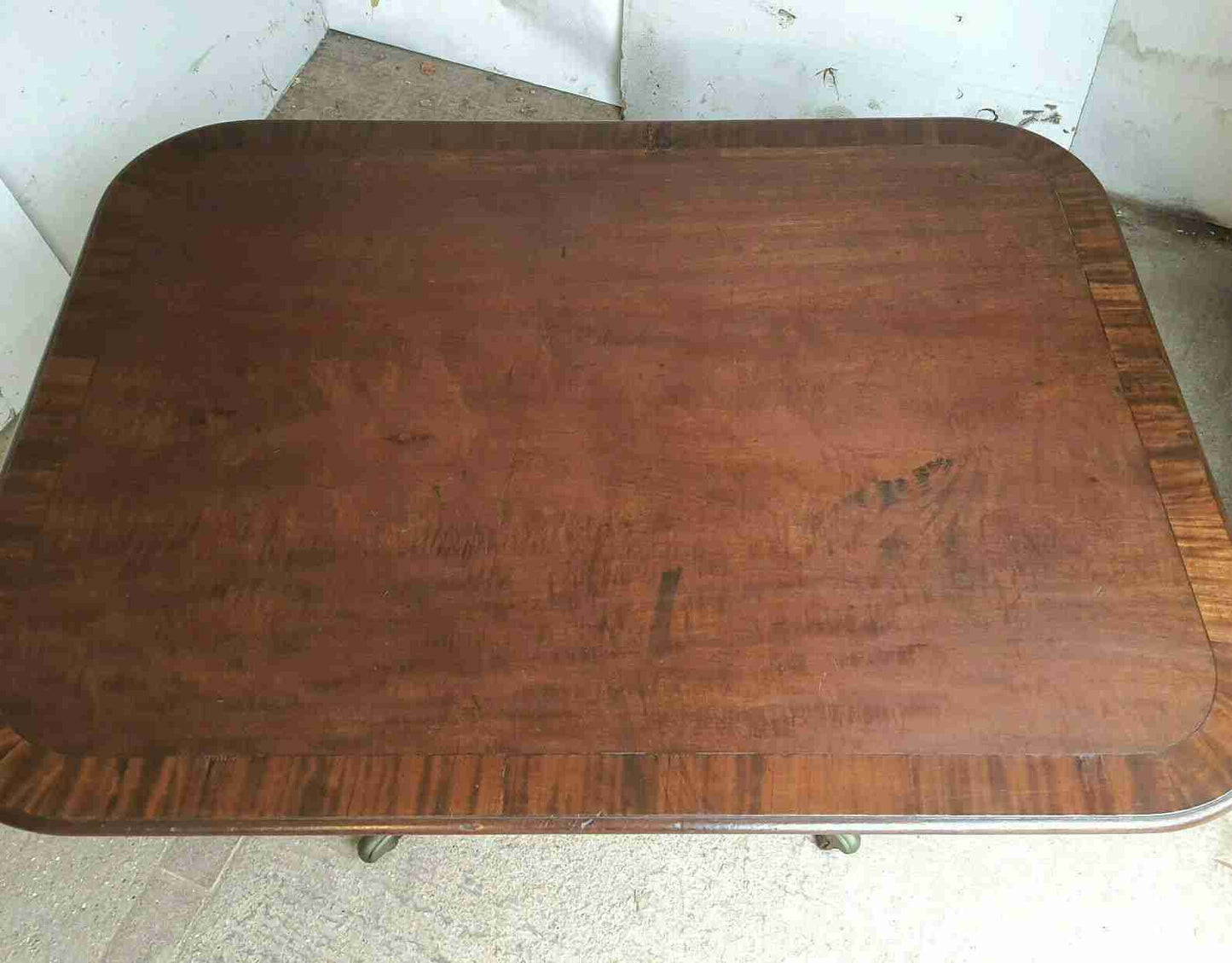 antique Georgian mahogany rectangular tilt top dining table quad legs castors 6