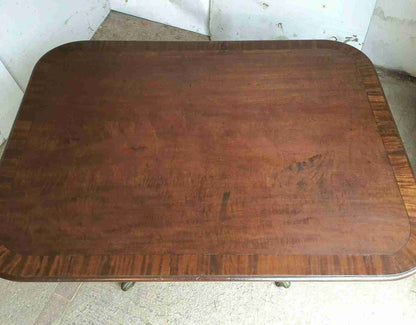 antique Georgian mahogany rectangular tilt top dining table quad legs castors 6