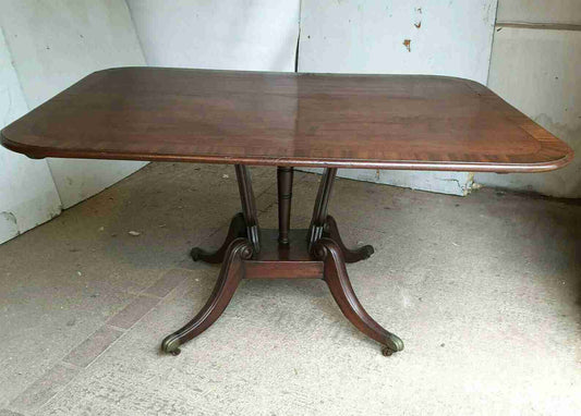 antique Georgian mahogany rectangular tilt top dining table quad legs castors 6