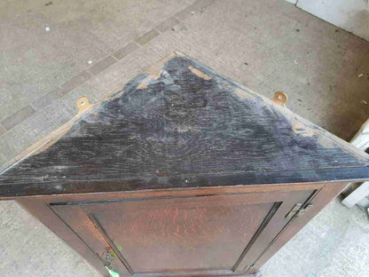 antique Georgian oak single door corner cabinet serpentine shelves cupboard