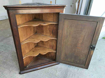 antique Georgian oak single door corner cabinet serpentine shelves cupboard