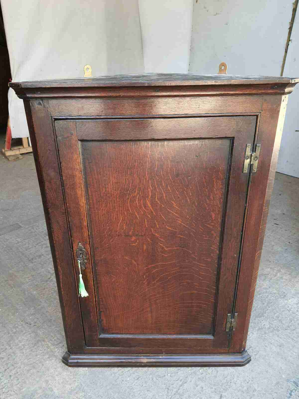 antique Georgian oak single door corner cabinet serpentine shelves cupboard