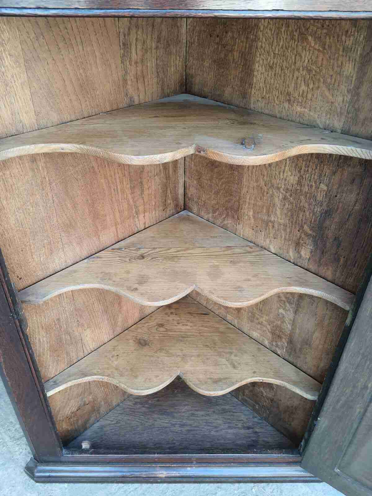 antique Georgian oak single door corner cabinet serpentine shelves cupboard