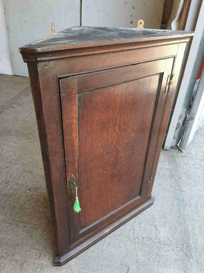 antique Georgian oak single door corner cabinet serpentine shelves cupboard
