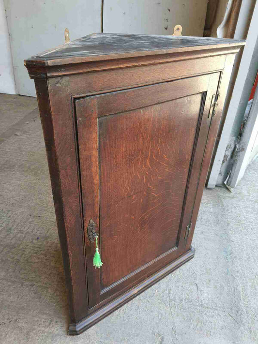 antique Georgian oak single door corner cabinet serpentine shelves cupboard