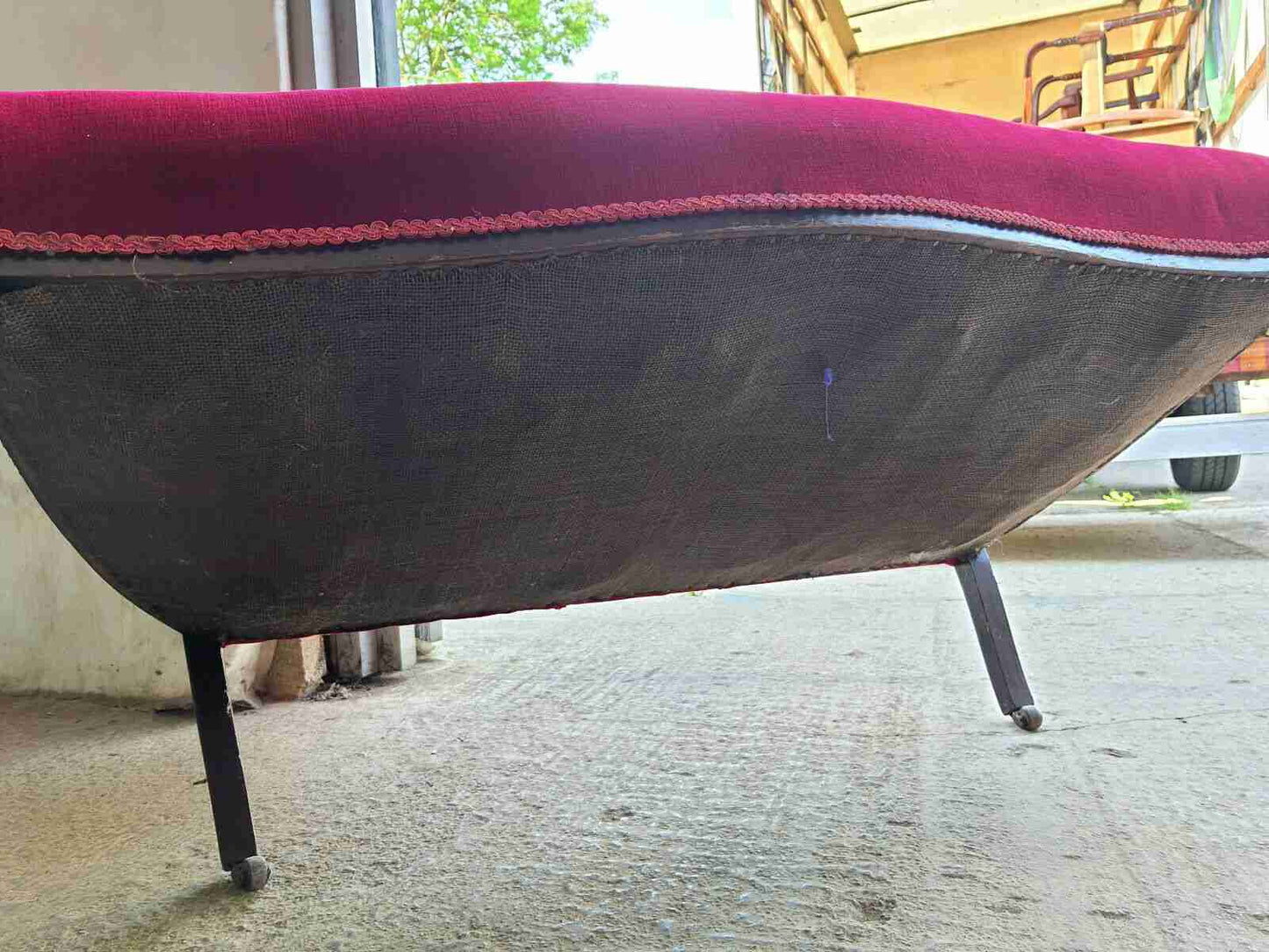antique art nouveau 2 seat wood frame mahogany sofa cabriole legs castors settee