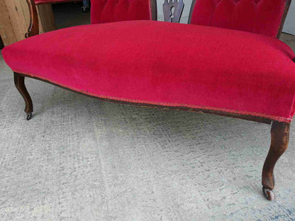antique art nouveau 2 seat wood frame mahogany sofa cabriole legs castors settee
