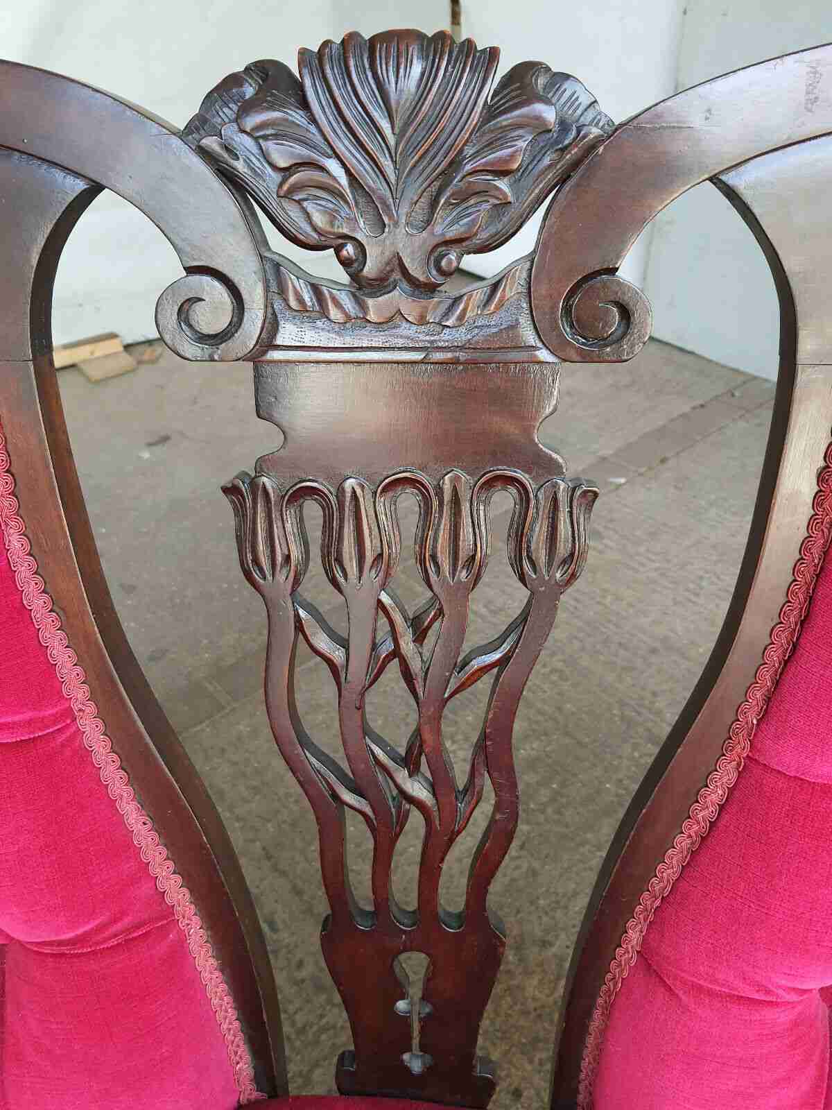 antique art nouveau 2 seat wood frame mahogany sofa cabriole legs castors settee