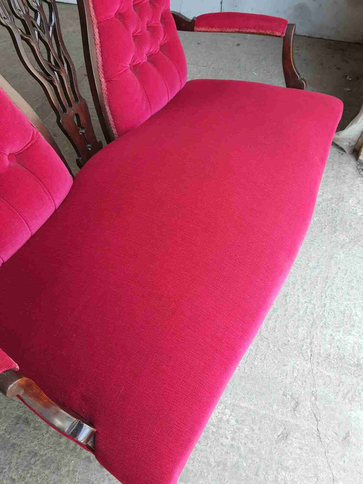 antique art nouveau 2 seat wood frame mahogany sofa cabriole legs castors settee