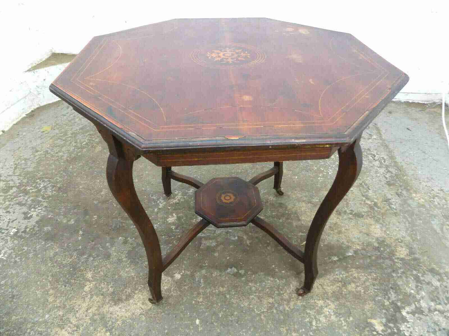 Antique Edwardian octagonal 2 tier inlaid occasional table