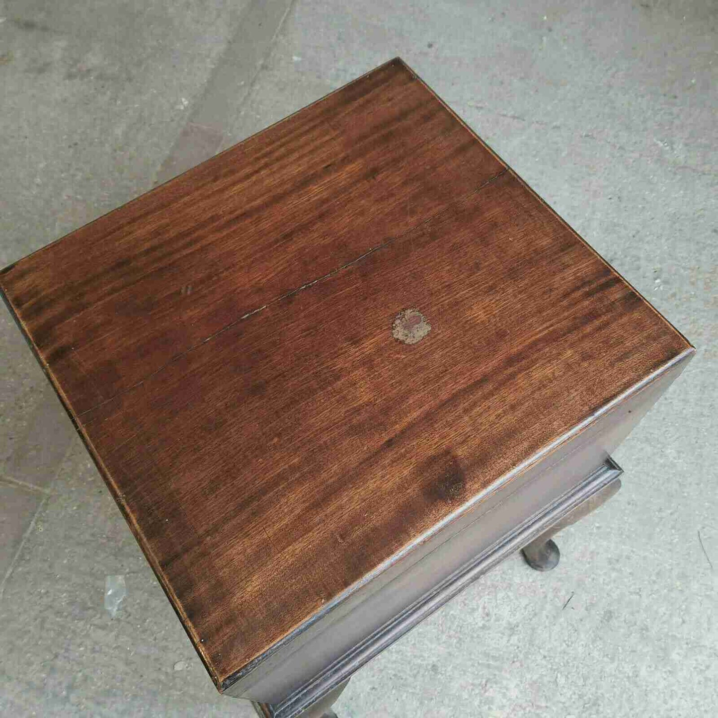 antique edwardian square mahogany sewing box side end table cabriole legs drawer