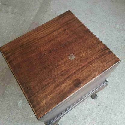 antique edwardian square mahogany sewing box side end table cabriole legs drawer