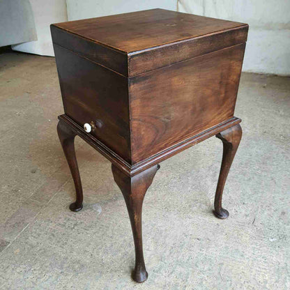 antique edwardian square mahogany sewing box side end table cabriole legs drawer