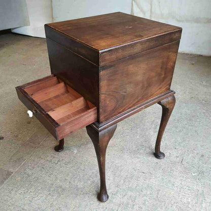 antique edwardian square mahogany sewing box side end table cabriole legs drawer