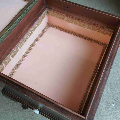 antique edwardian square mahogany sewing box side end table cabriole legs drawer