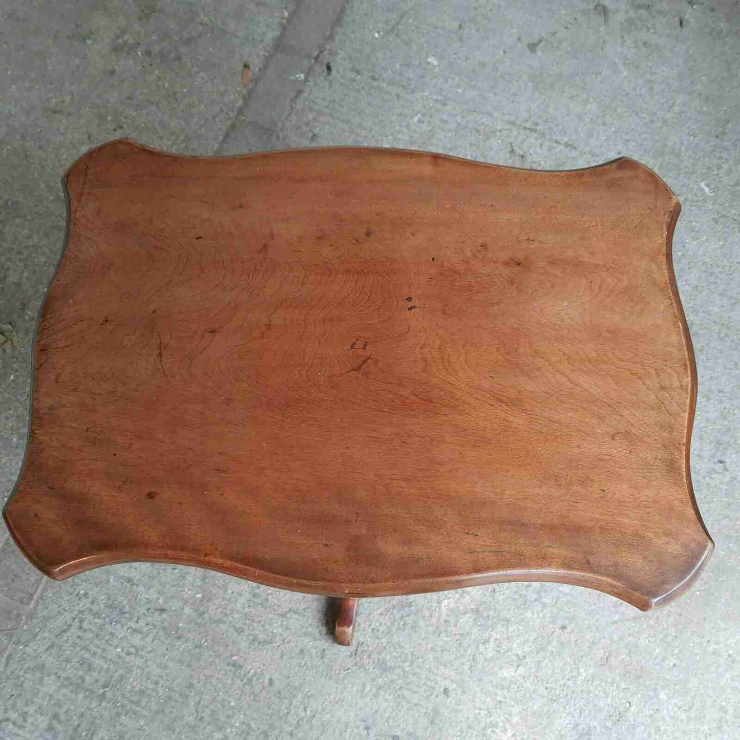 antique elm side end table pedestal table tripod base curved rectangular top