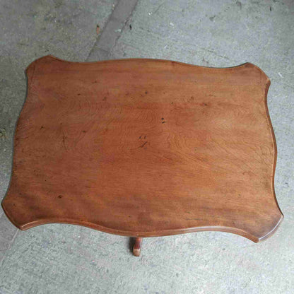 antique elm side end table pedestal table tripod base curved rectangular top