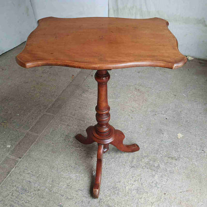 antique elm side end table pedestal table tripod base curved rectangular top