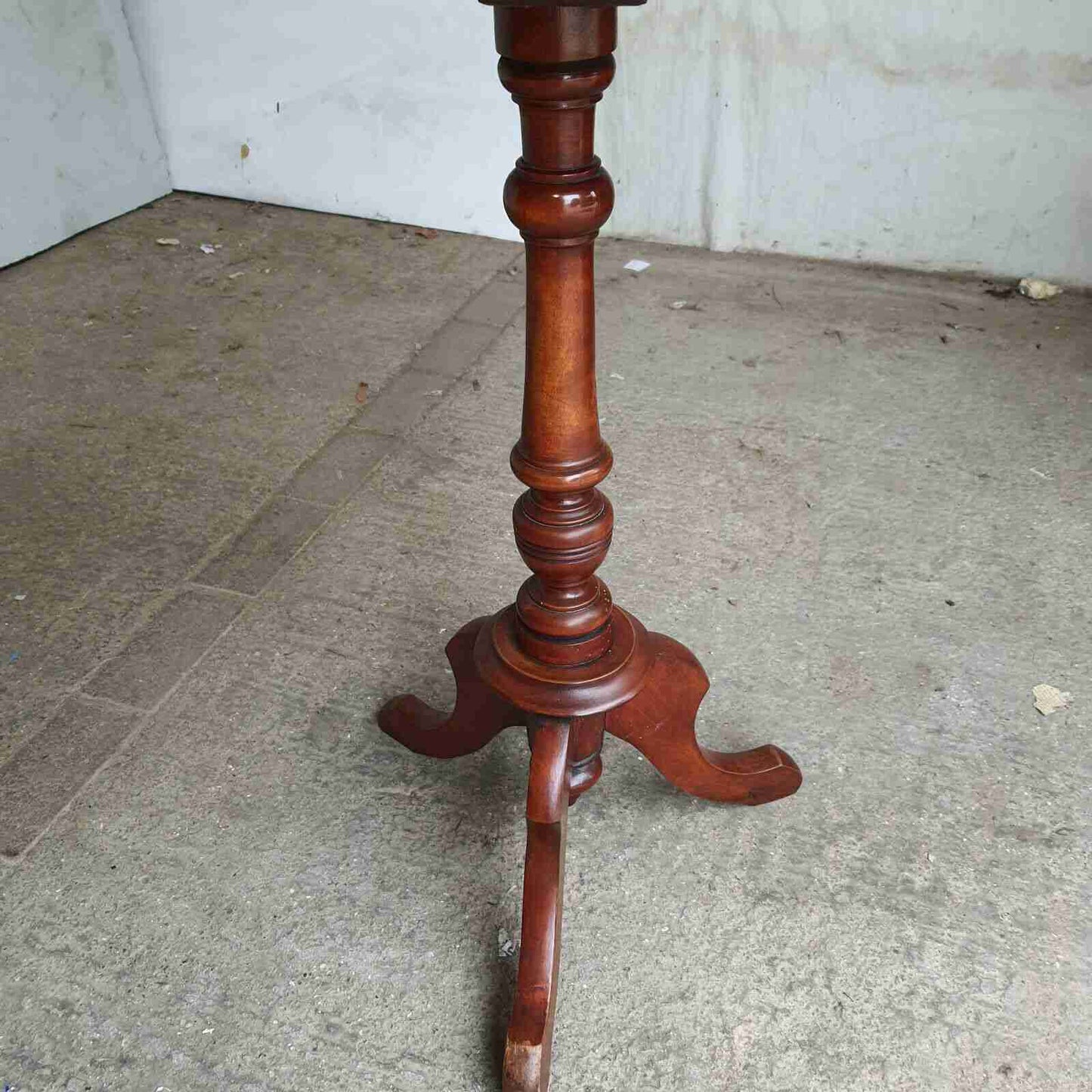 antique elm side end table pedestal table tripod base curved rectangular top