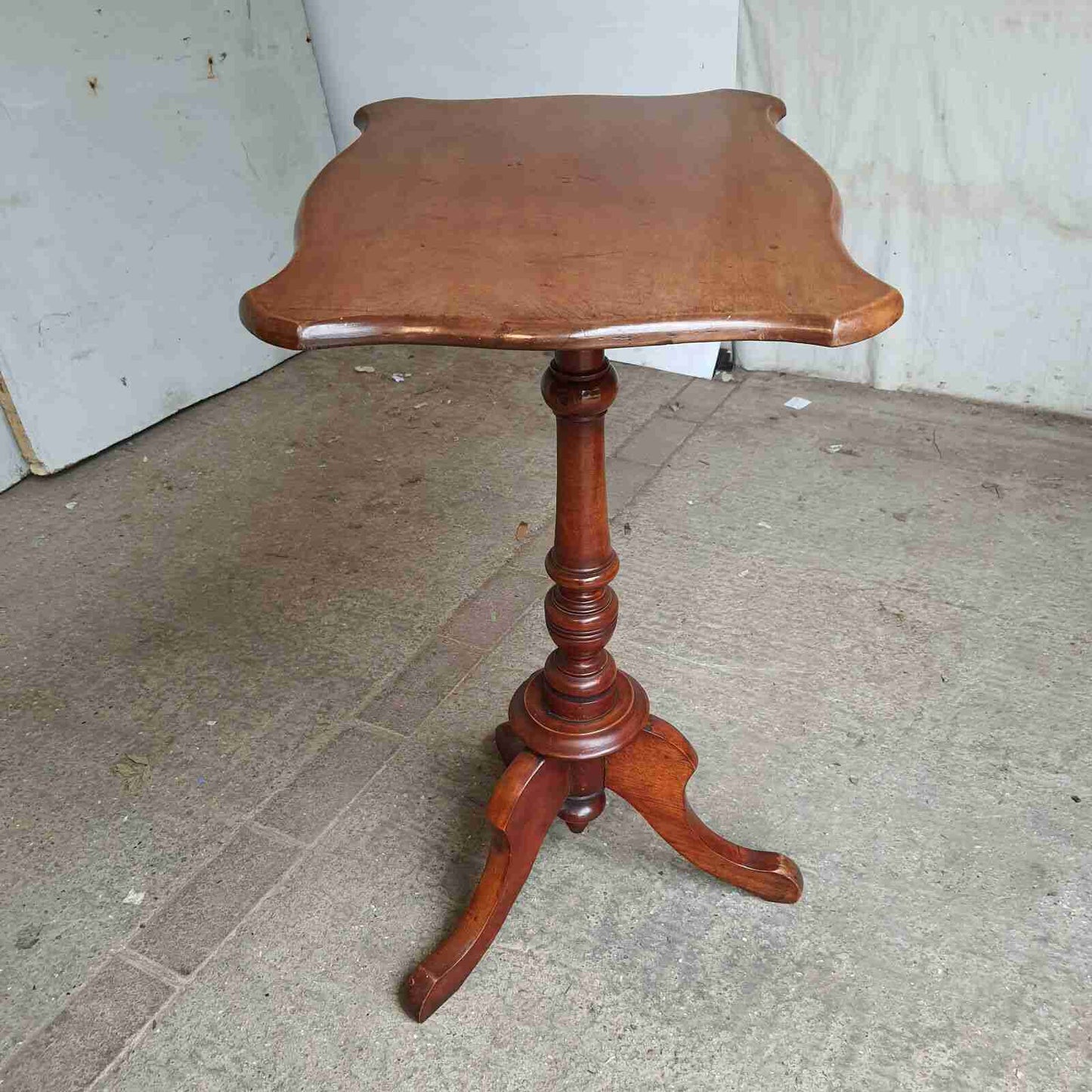 antique elm side end table pedestal table tripod base curved rectangular top