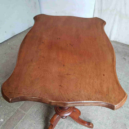 antique elm side end table pedestal table tripod base curved rectangular top