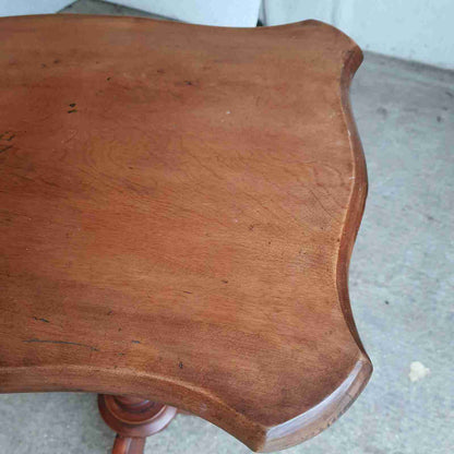 antique elm side end table pedestal table tripod base curved rectangular top