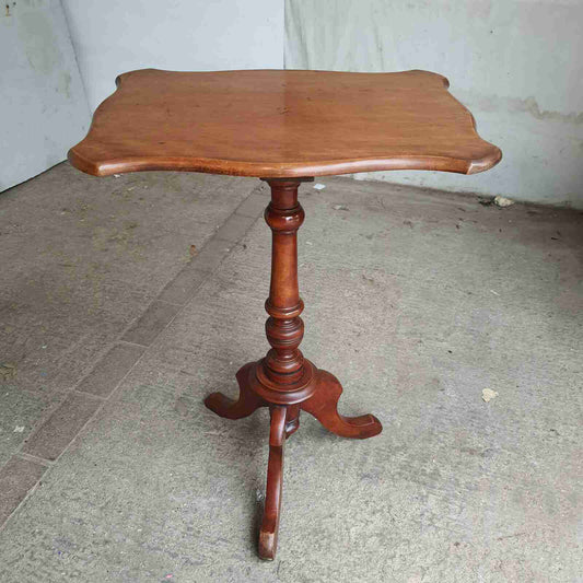 antique elm side end table pedestal table tripod base curved rectangular top