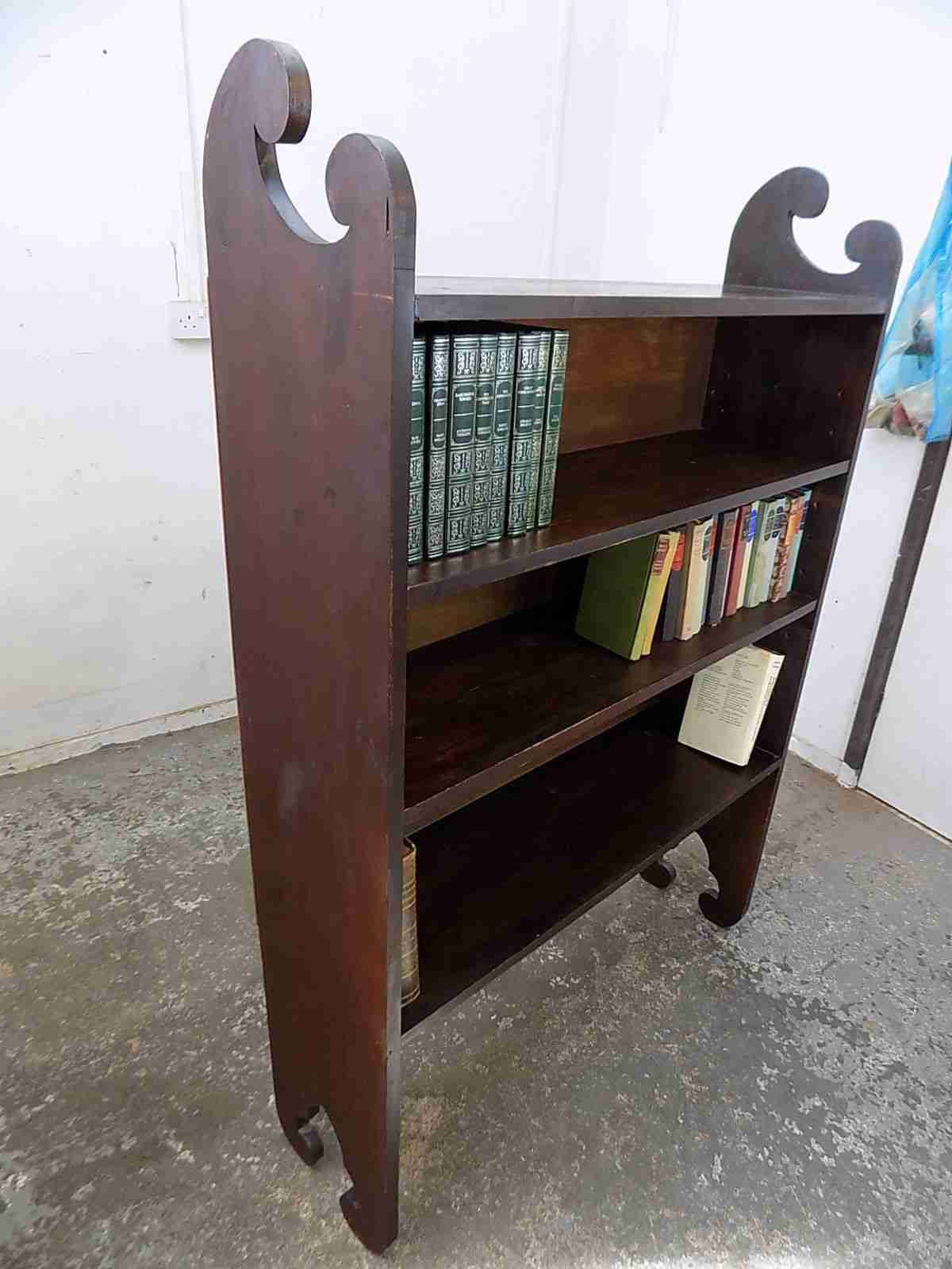 Antique freestanding Edwardian large mahogany open front bookcase