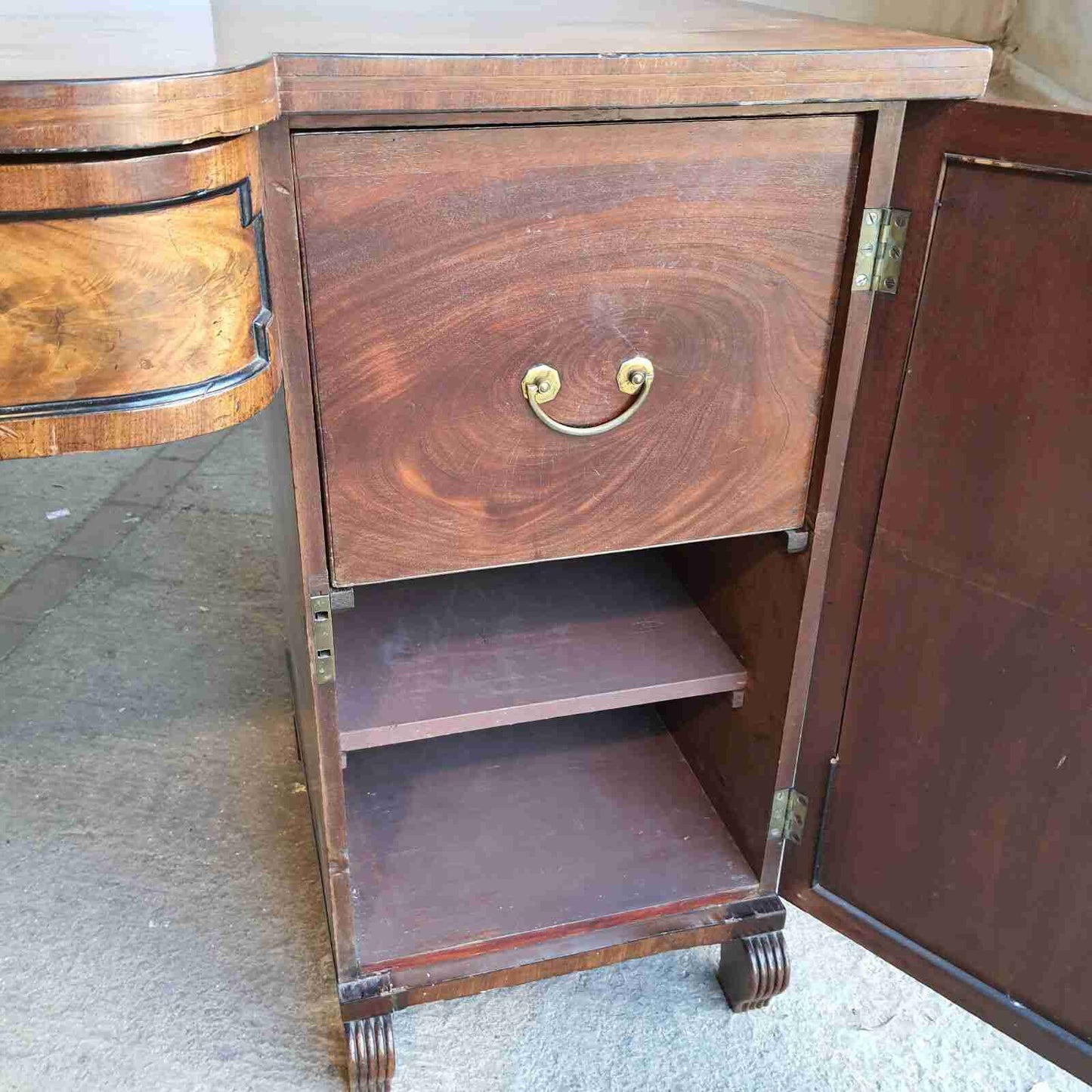 antique georgian mahogany breakfront sideboard 2 doors drawer cupboard shelves