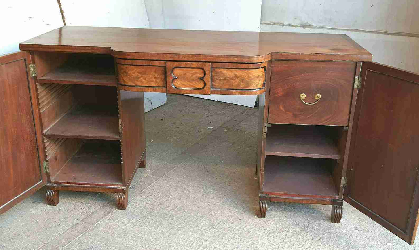 antique georgian mahogany breakfront sideboard 2 doors drawer cupboard shelves