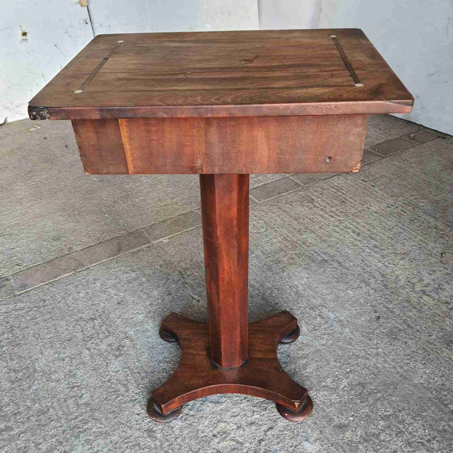 antique georgian mahogany pedestal quad base end side table drawer pot handles