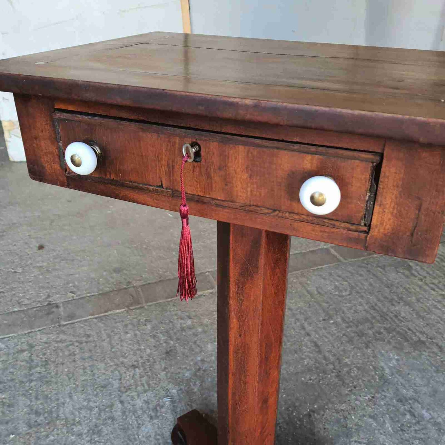 antique georgian mahogany pedestal quad base end side table drawer pot handles
