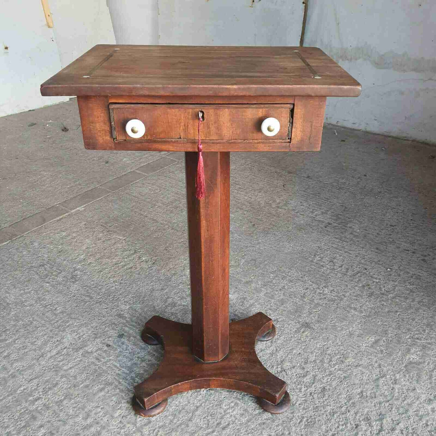 antique georgian mahogany pedestal quad base end side table drawer pot handles