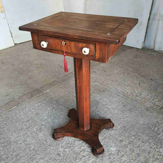 antique georgian mahogany pedestal quad base end side table drawer pot handles