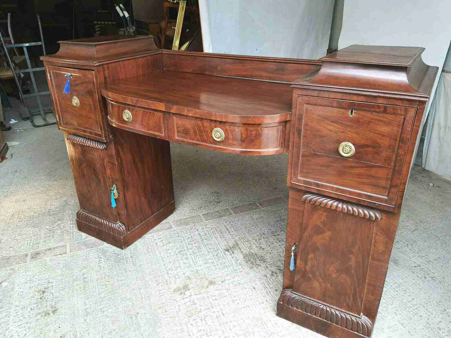 antique georgian pedestal mahogany bow sideboard drawers cupboard ice drawer
