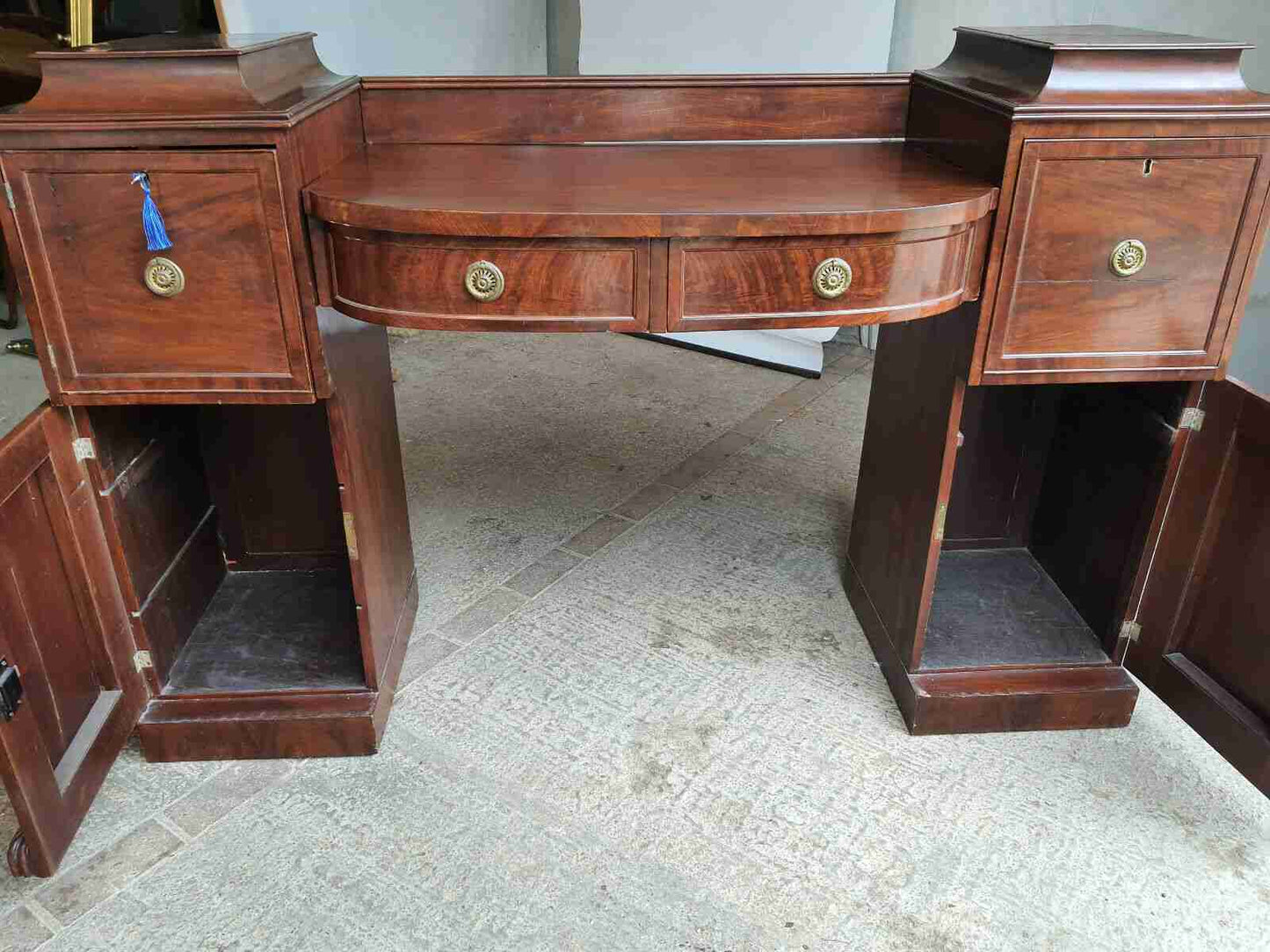 antique georgian pedestal mahogany bow sideboard drawers cupboard ice drawer