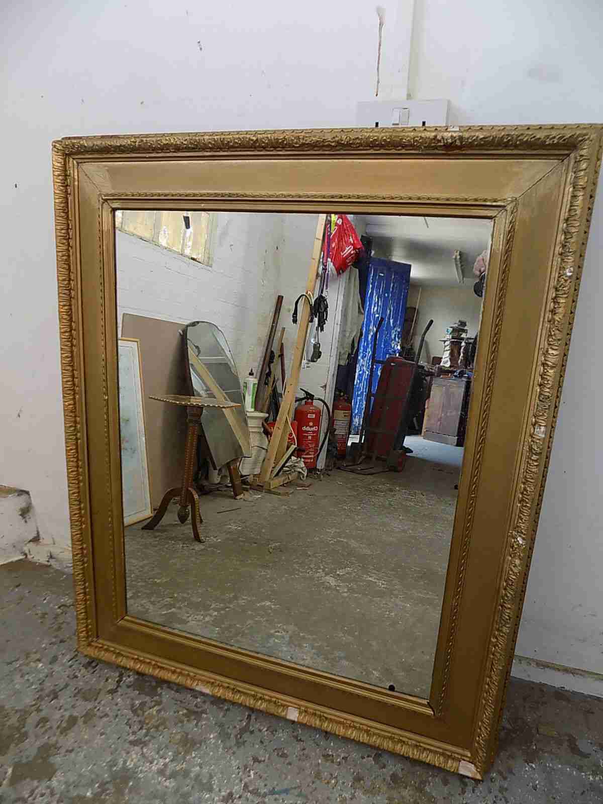 Antique Victorian large rectangle shabby gold mirror
