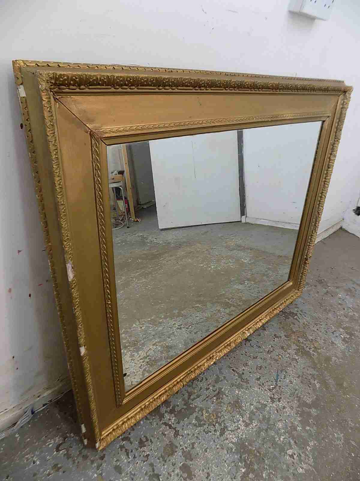 Antique Victorian large rectangle shabby gold mirror