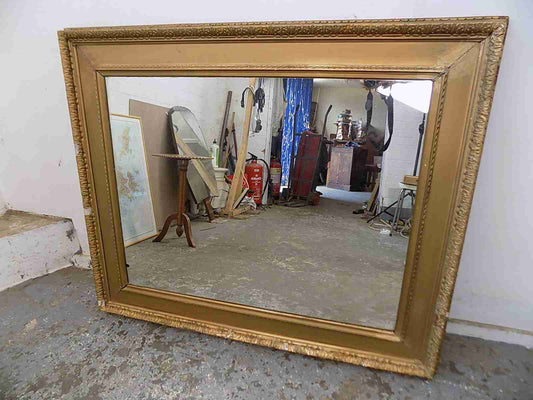 Antique Victorian large rectangle shabby gold mirror