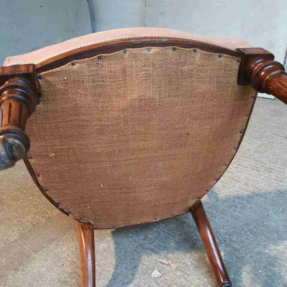 antique victorian low serpentine open bedroom chair turned legs castors sprung