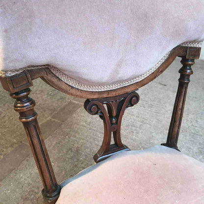 antique victorian low serpentine open bedroom chair turned legs castors sprung