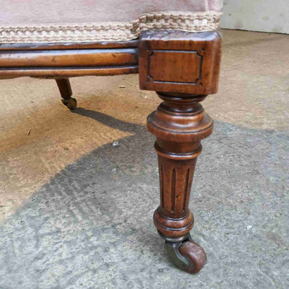 antique victorian low serpentine open bedroom chair turned legs castors sprung