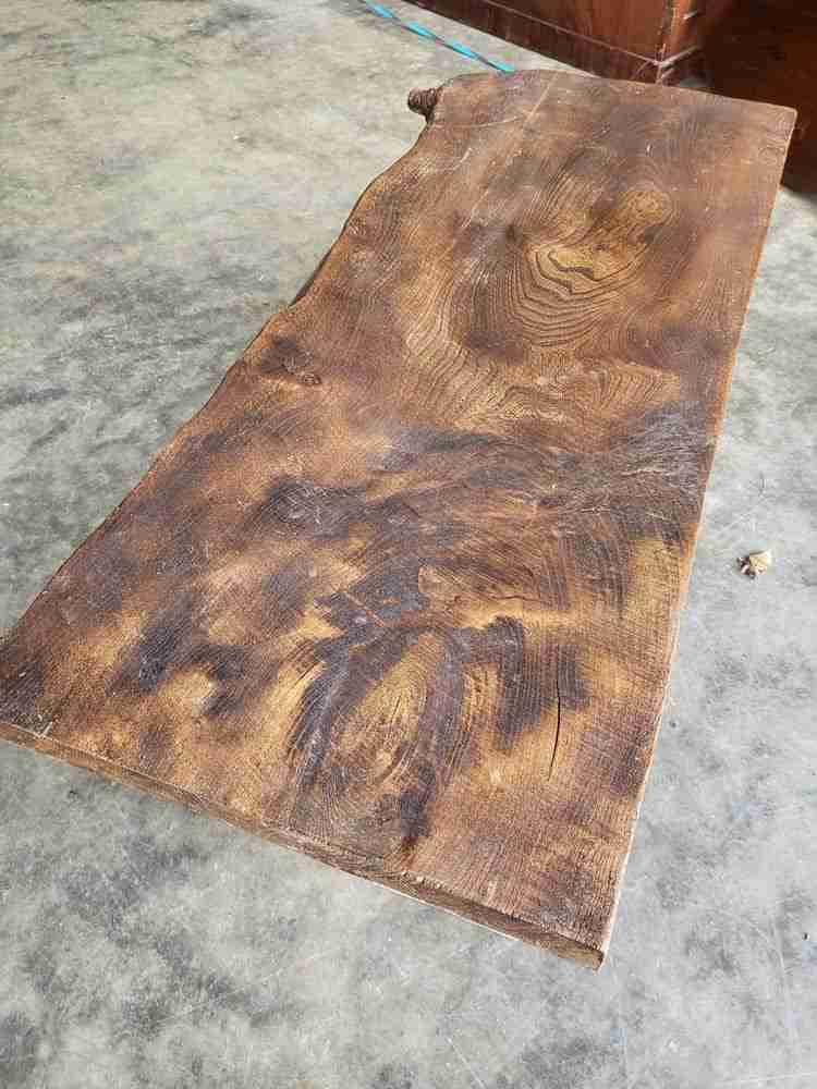 Antique repro natural elm bench carved painted legs seat