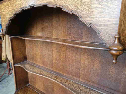 Antique repro oak bow front dresser cupboard drawers shelves cabinet