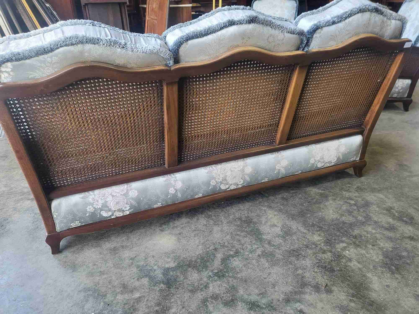 Vintage 20thC bergere 3 seat sofa settee cabriole legs