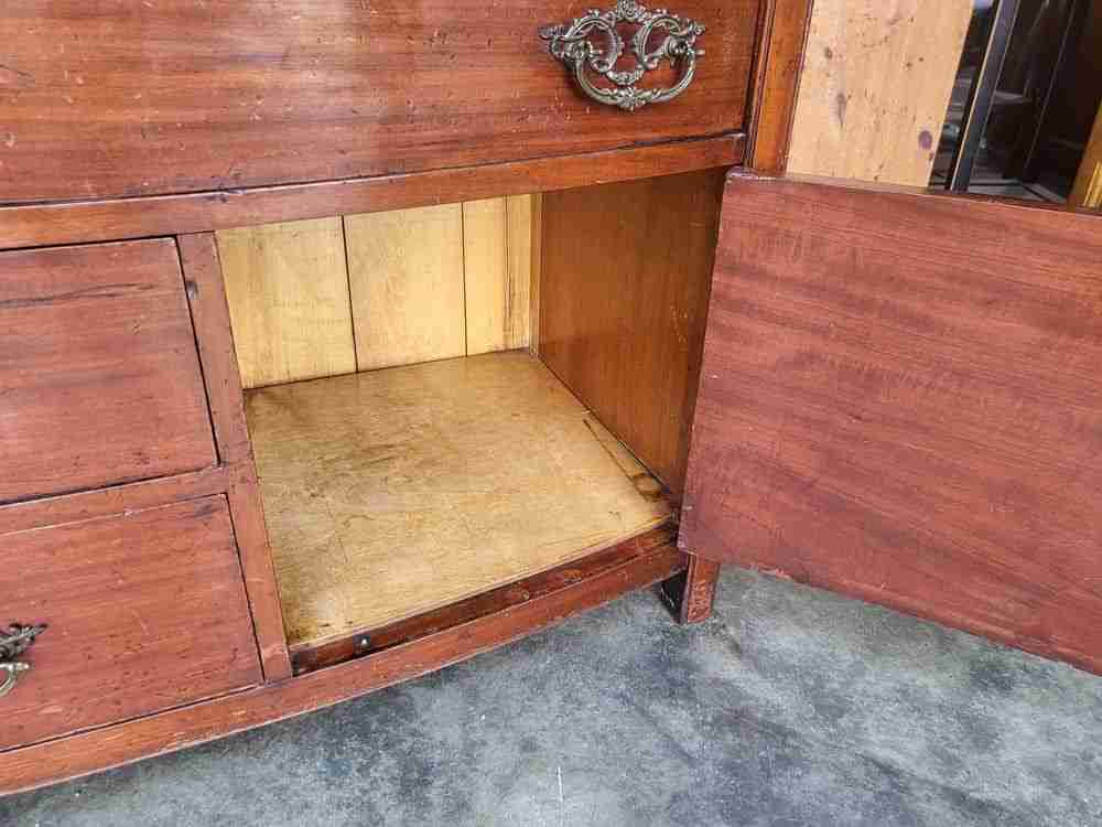 Antique Edwardian low bow front small chest of drawers with cupboard