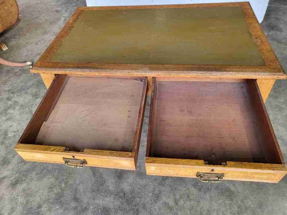 Antique Edwardian 2 drawer writing table desk turned legs castors