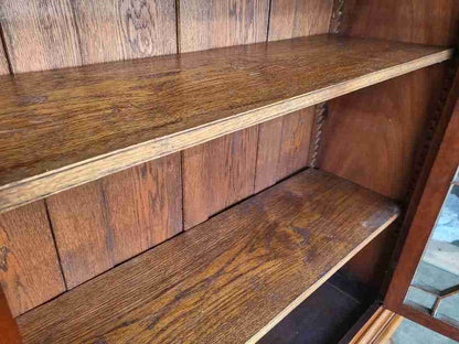 Antique Edwardian glazed bookcase cabinet cabriole legs shelves